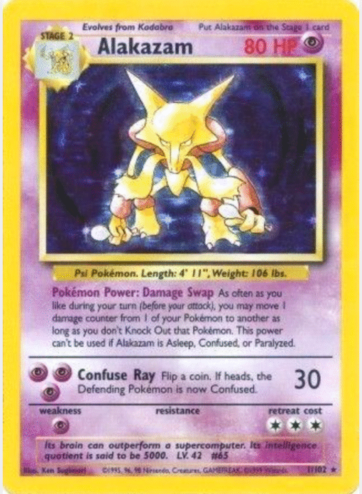 1999 Pokemon Base Set Unlimited #1 Alakazam NM-
